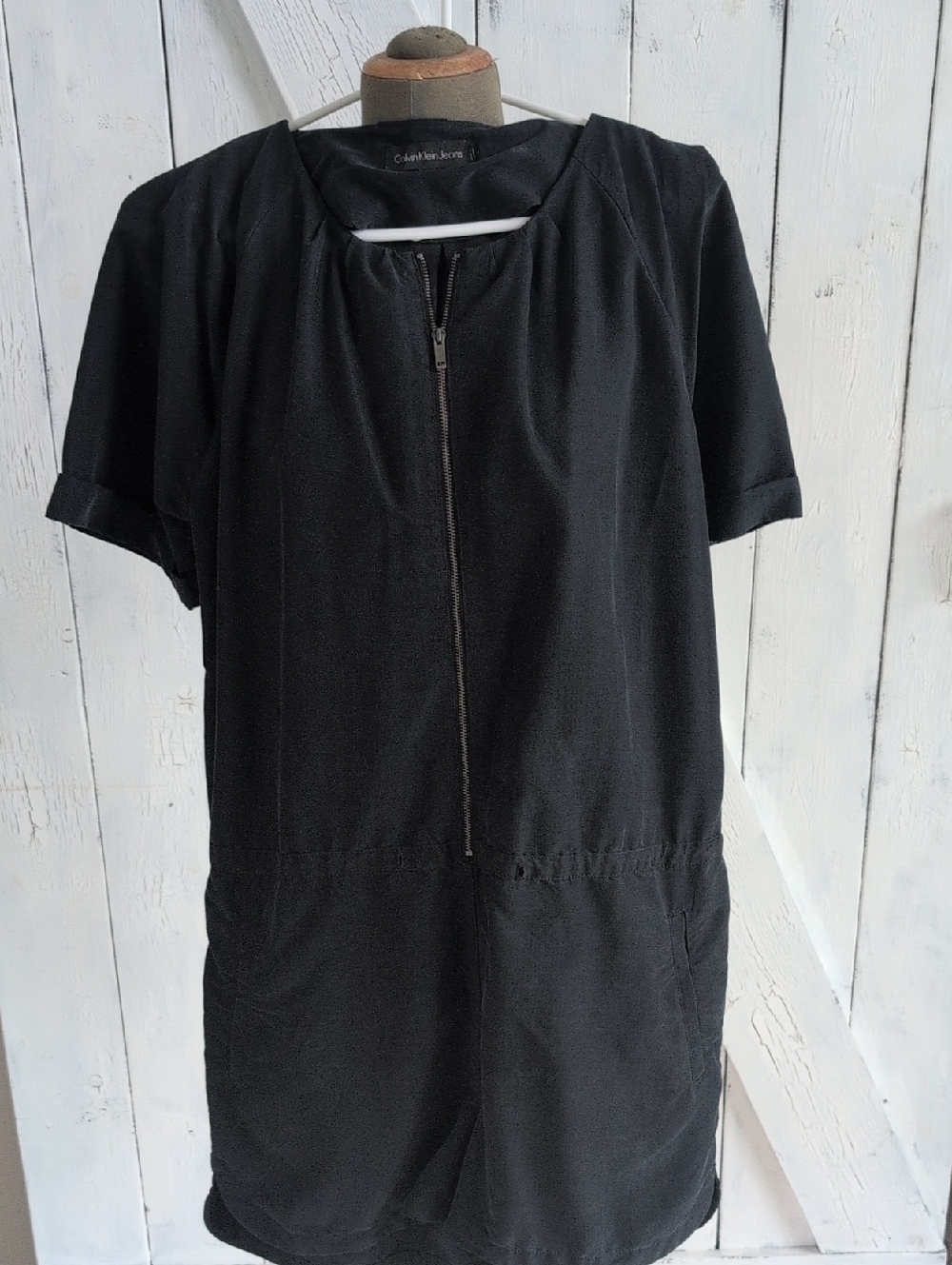 Calvin Klien black Short Sleeve Zip-Front Romper